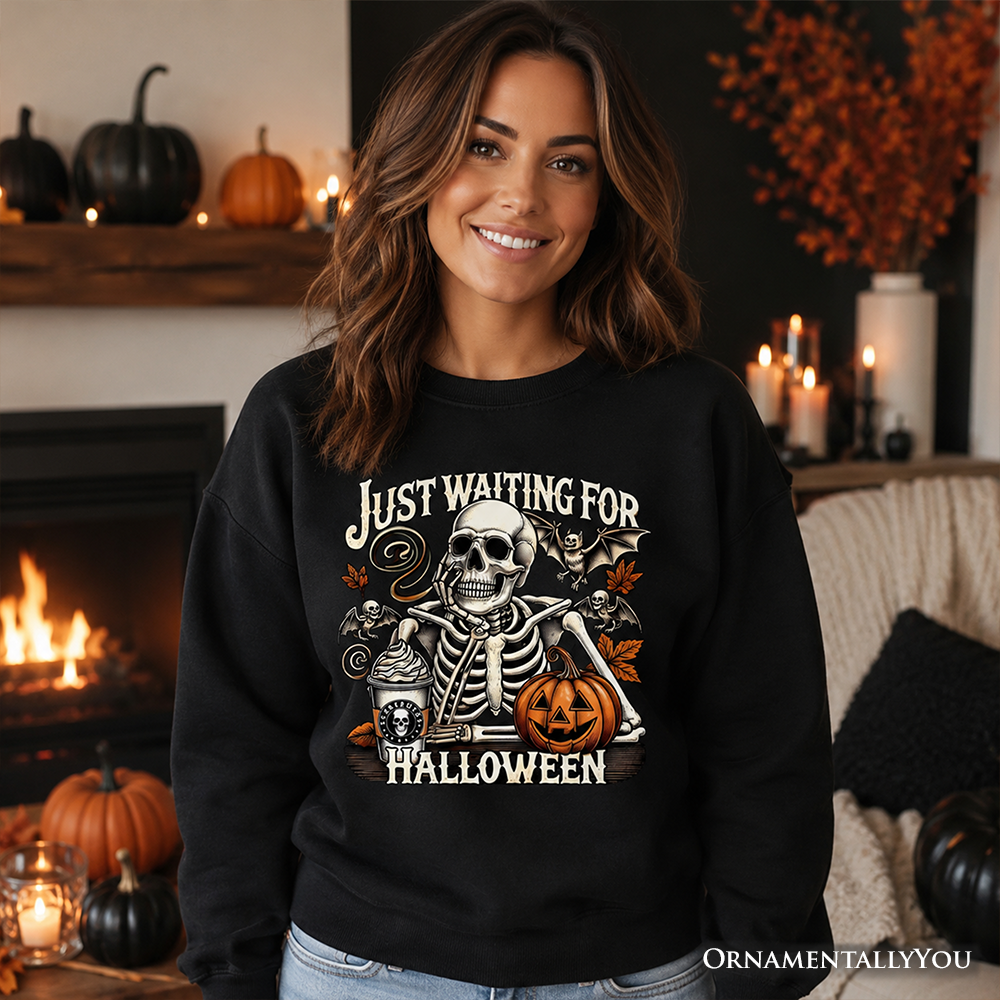 Just Waiting for Halloween Sweatshirt, Spooky Skeleton Sweater for Autumn Season