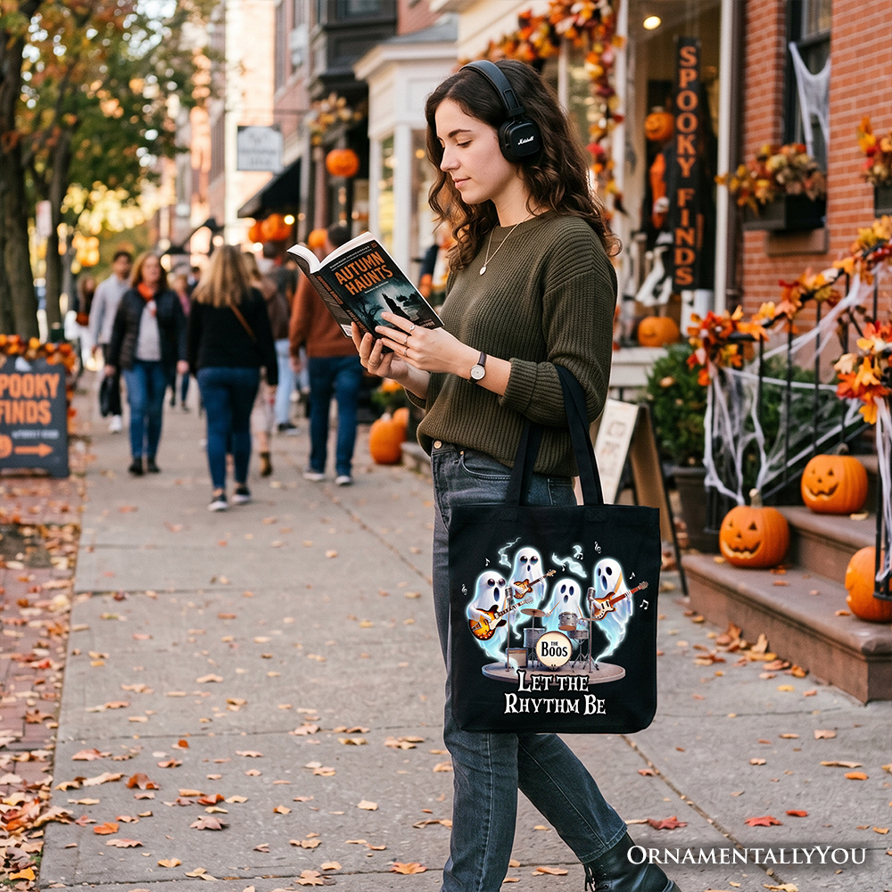Let the Rhythm Be Ghost Band Tote Bag, Whimsical Music Canvas Shopper