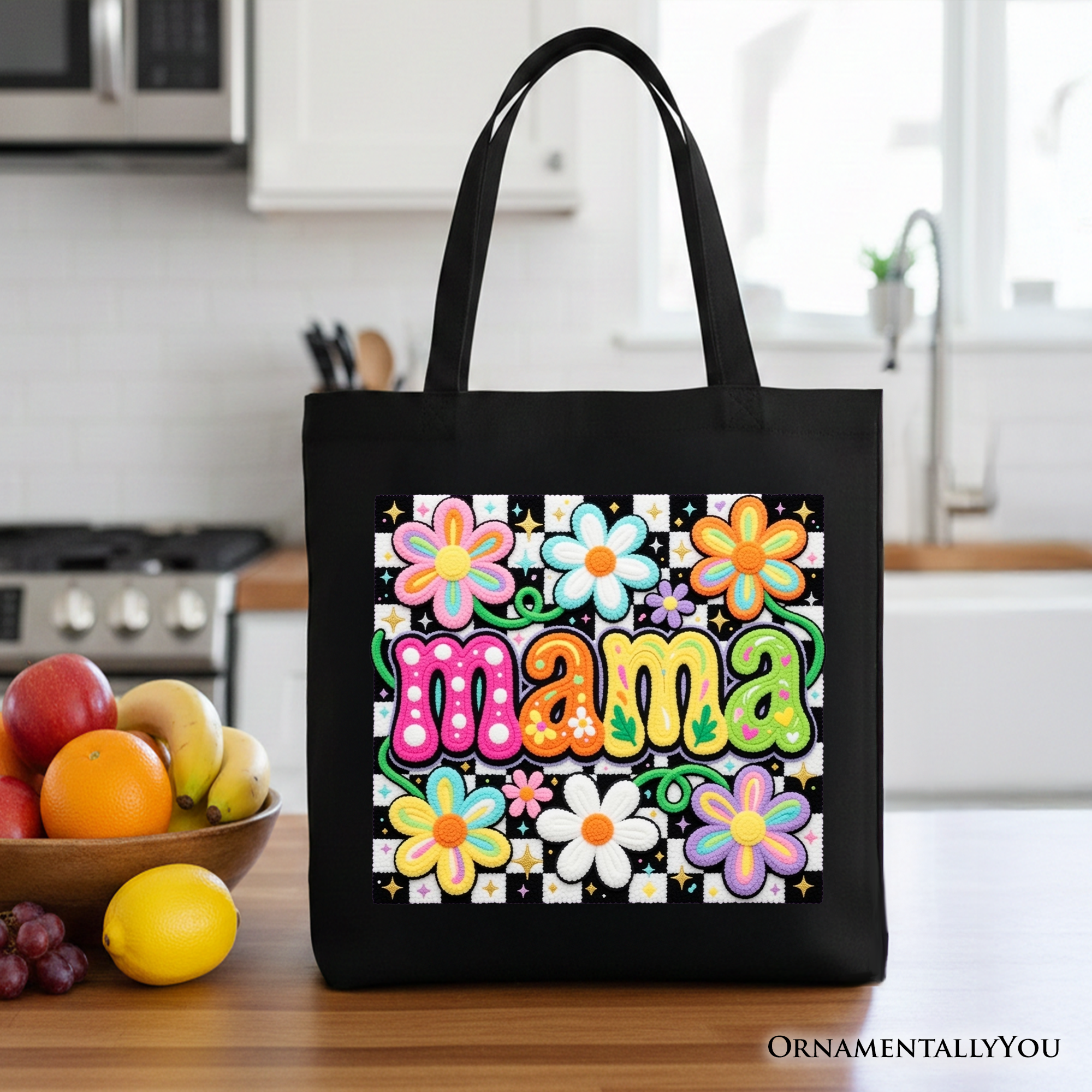 Retro Floral Mama Tote Bag – Colorful Mother's Day Gift Shopper