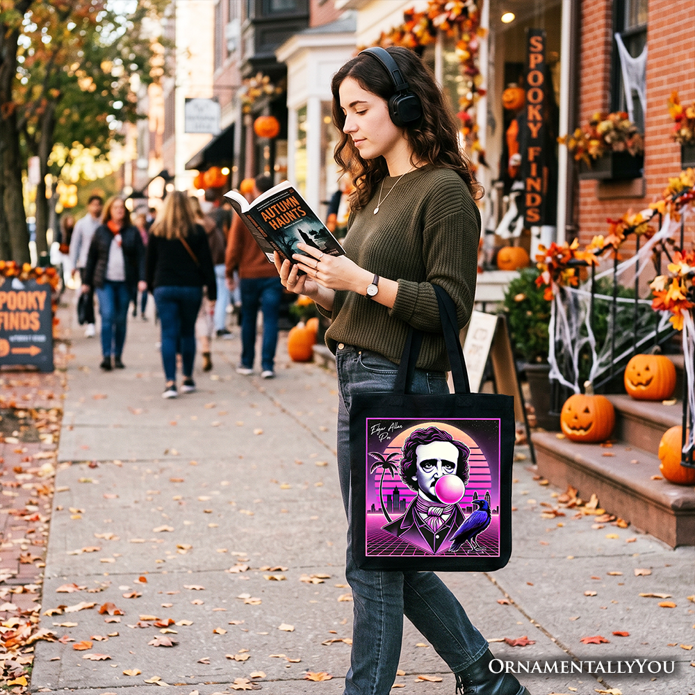 Edgar Allan Poe Synthwave Horror Tote Bag Retro Neon Aesthetic