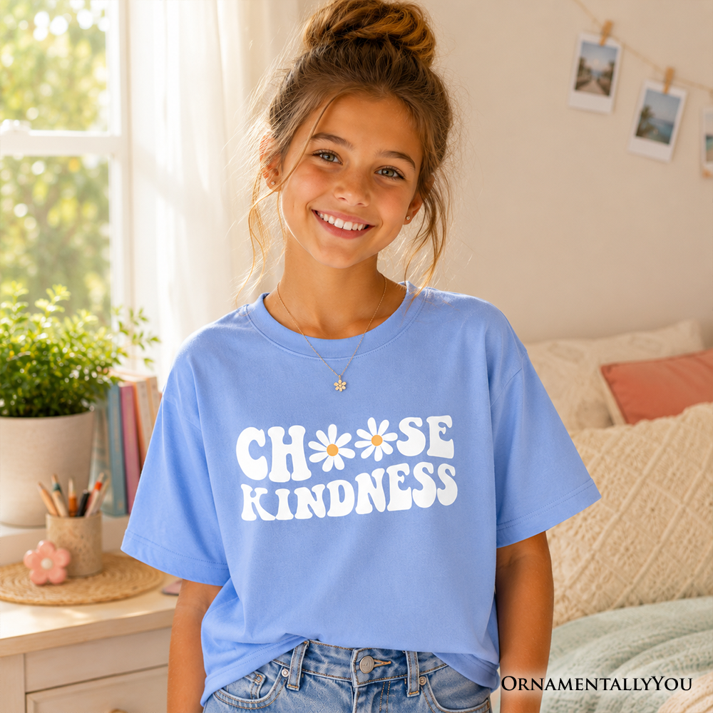 Kids Choose Kindness Daisies T-Shirt Retro Groovy Graphic Tee