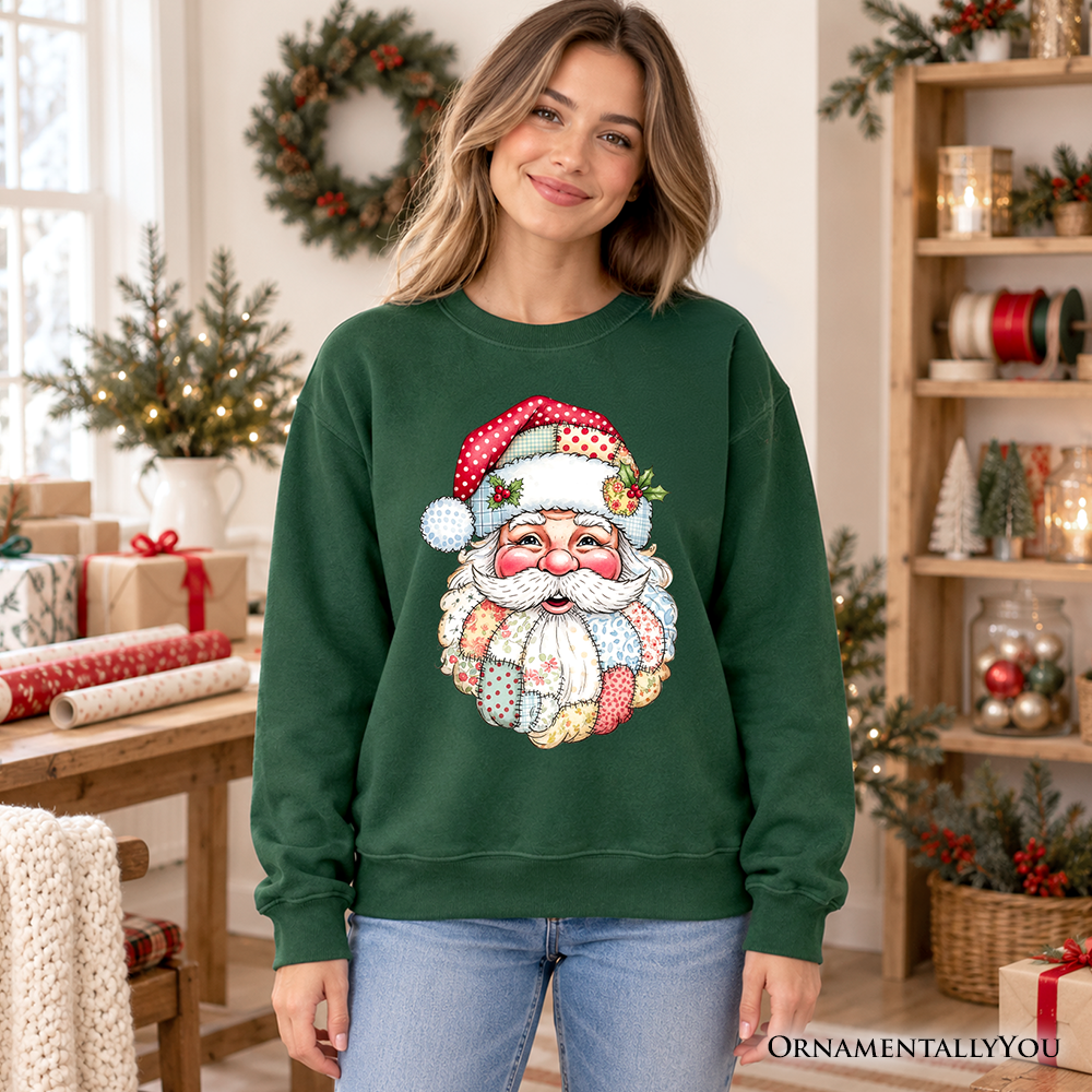 Patchwork Santa Claus Sweatshirt, Retro Christmas Holiday Sweater