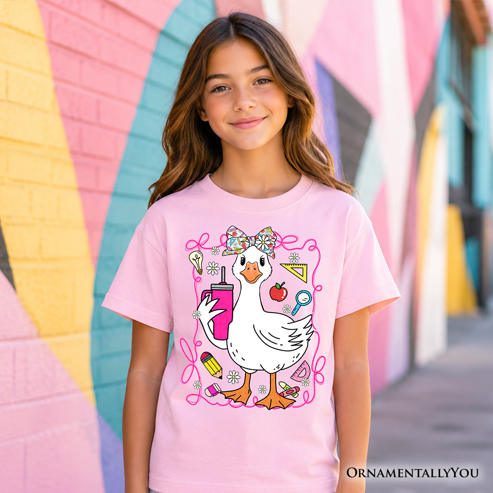 Kids Coquette School Goose T-Shirt Cute Funny Graphic Tee