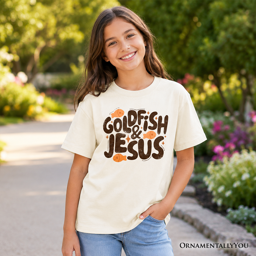 Goldfish and Jesus Kids T-Shirt, Retro Funny Christian Faith Tee for Youth