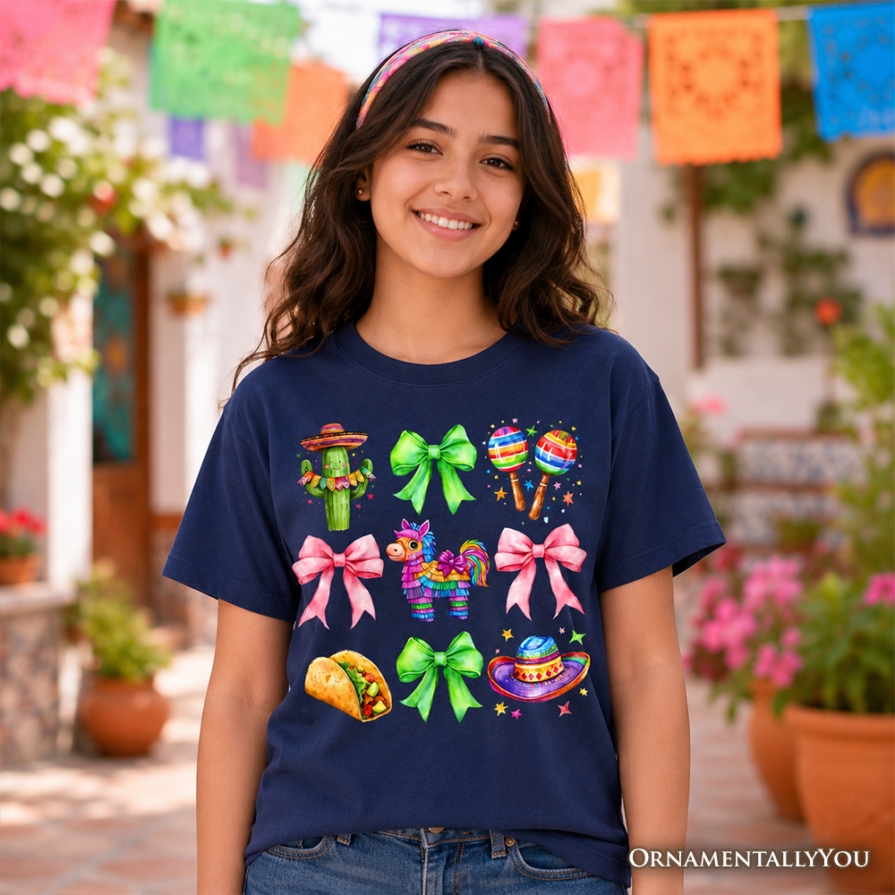 Kids Cinco De Mayo Coquette Bow T-Shirt Festive Maracas Tee