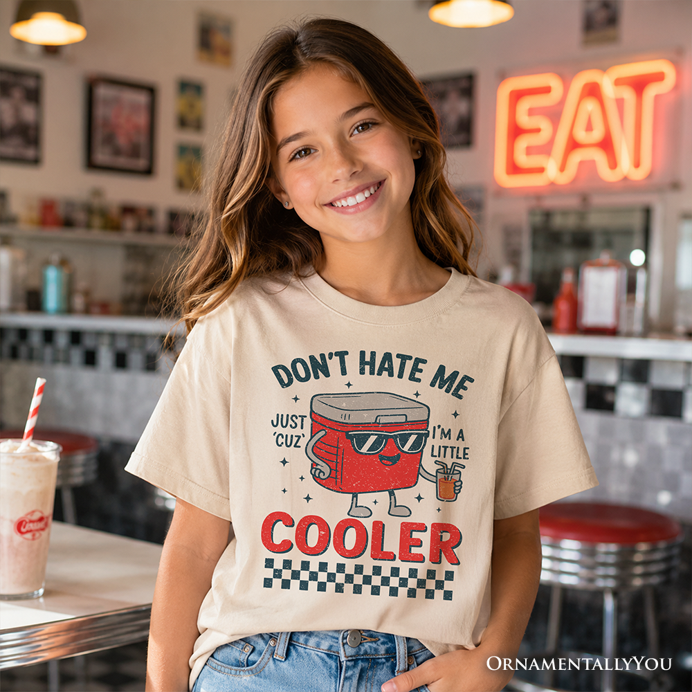 Funny 'A Little Cooler' Kids Graphic T-Shirt in White or Beige