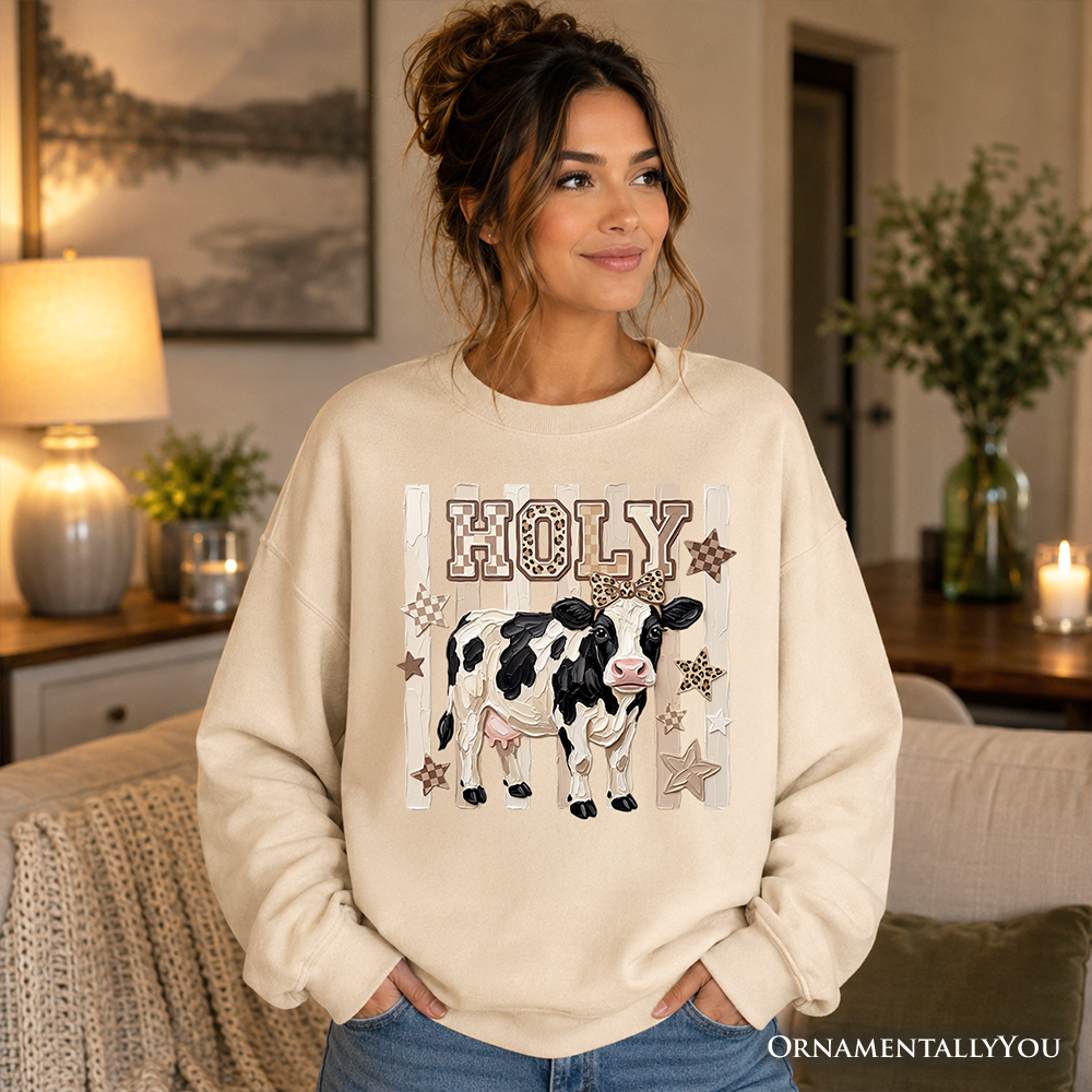 Holy Cow Coquette Sweatshirt, Leopard Bow Farm Animal Sweater