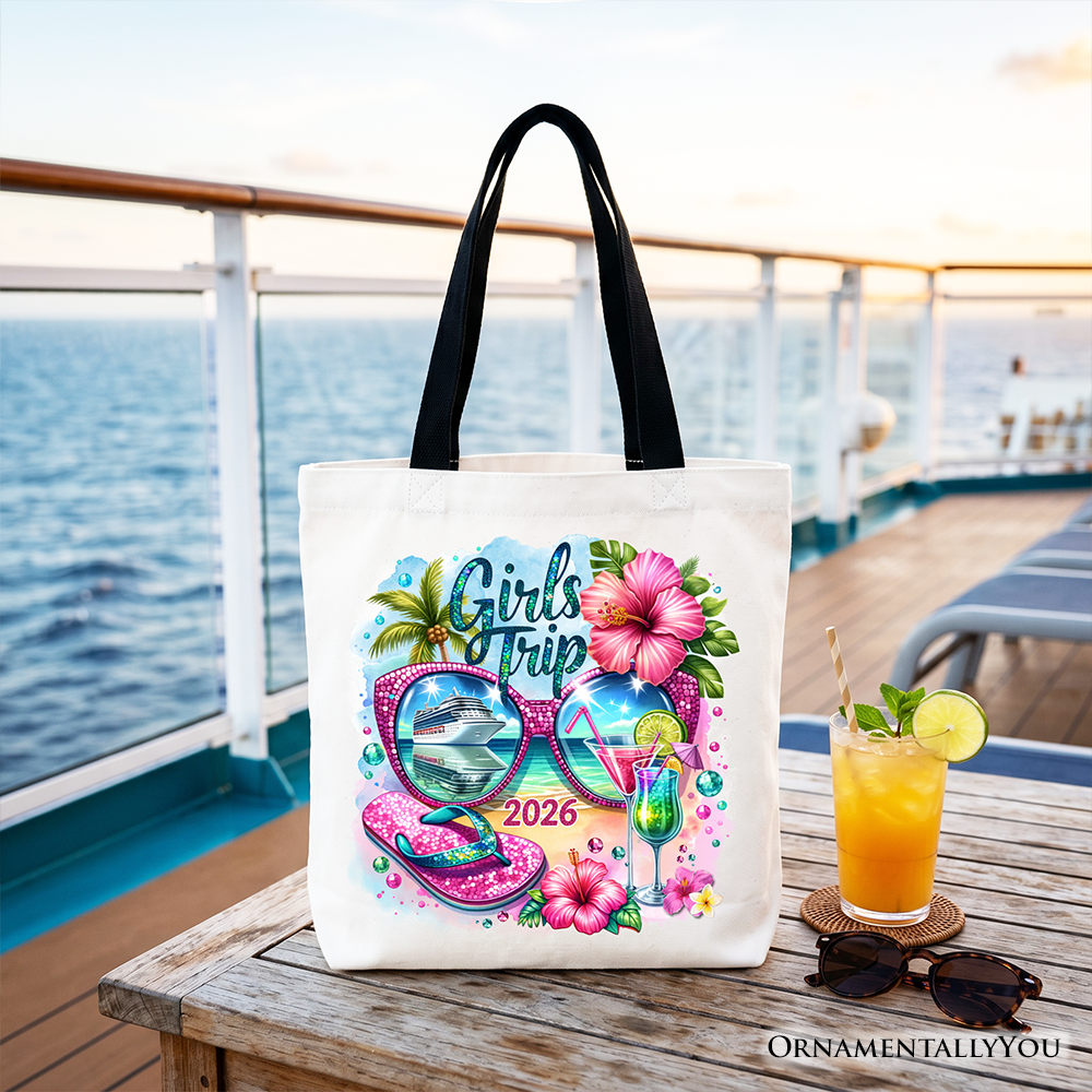 Cruise Girls Trip 2026 Tote Bag, Tropical Vacation Beach Shopper