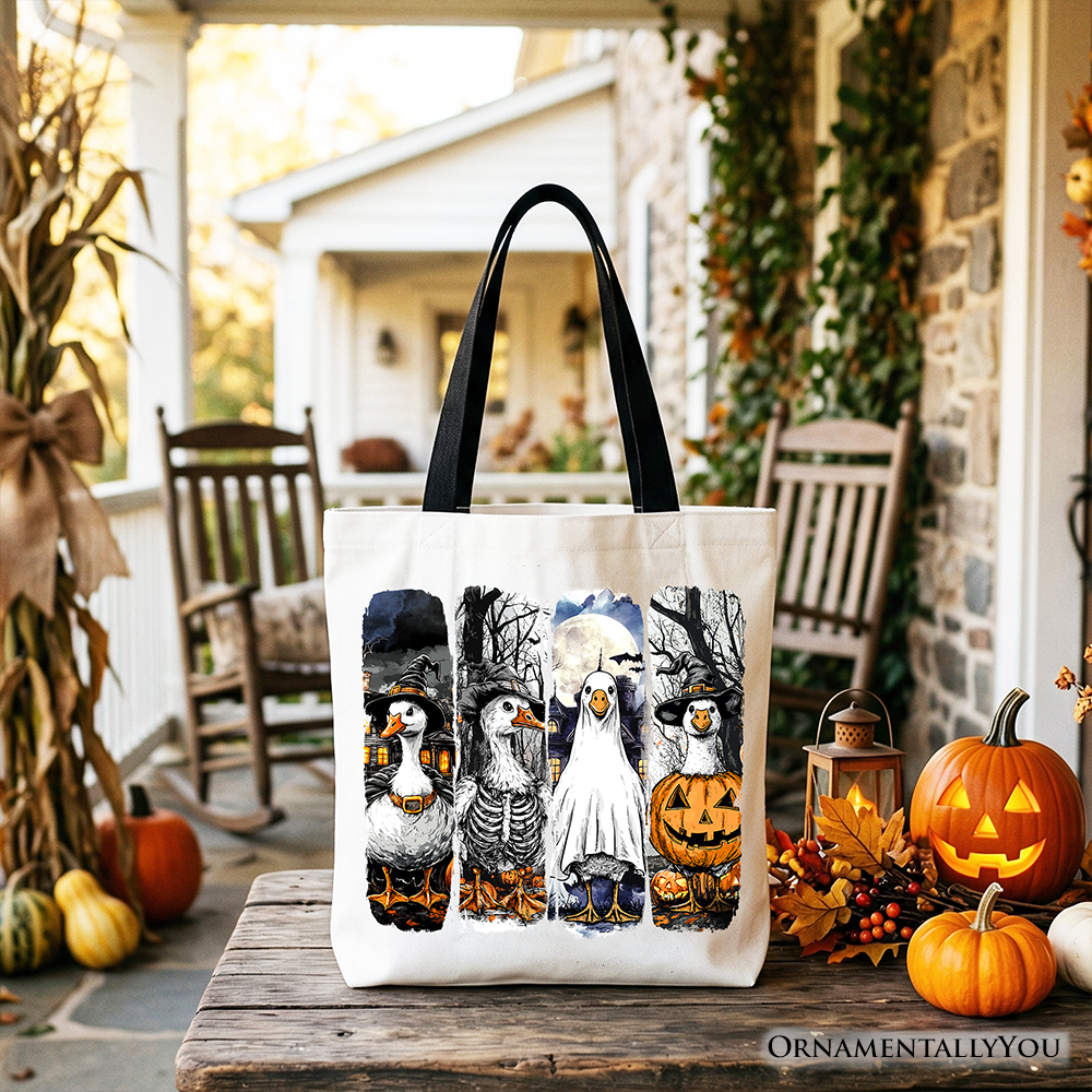 Spooky Halloween Goose Tote Bag - Fall Costume Bird Shopper