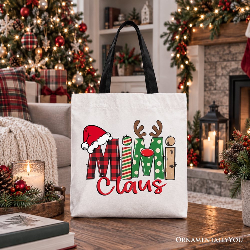 Mimi Claus Retro Christmas Tote Bag, Matching Family Holiday Gift Shopper