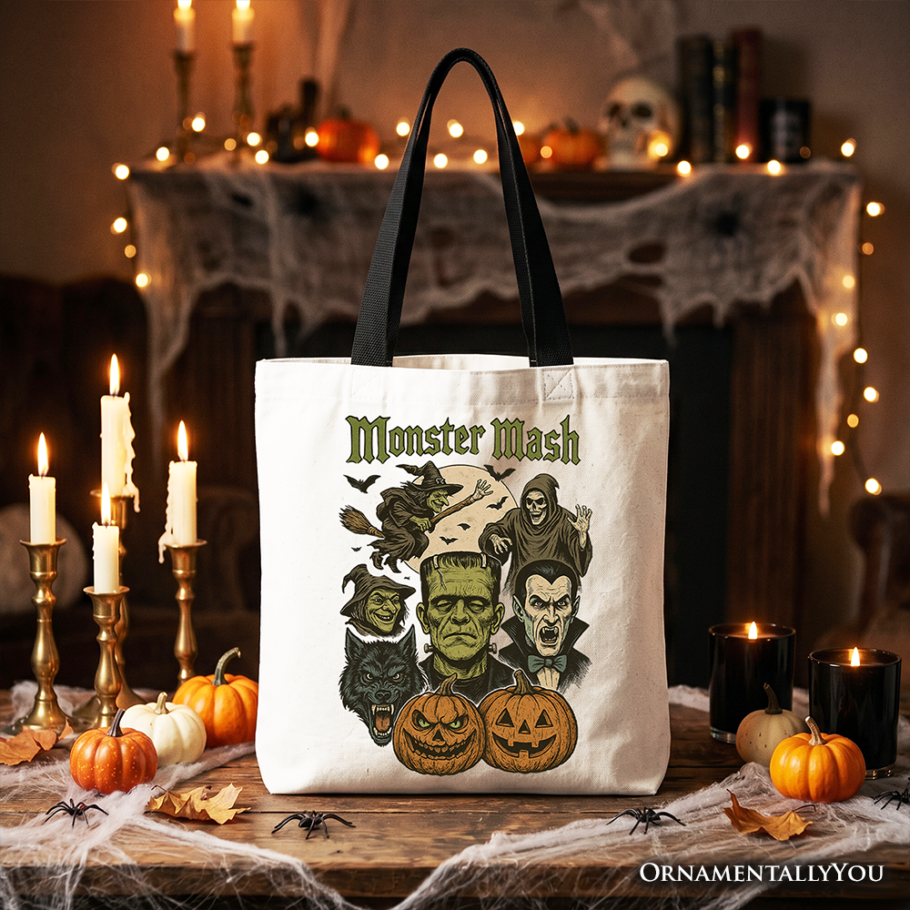 Monster Mash Classic Cream Tote Bag, Spooky Halloween Canvas Shopper