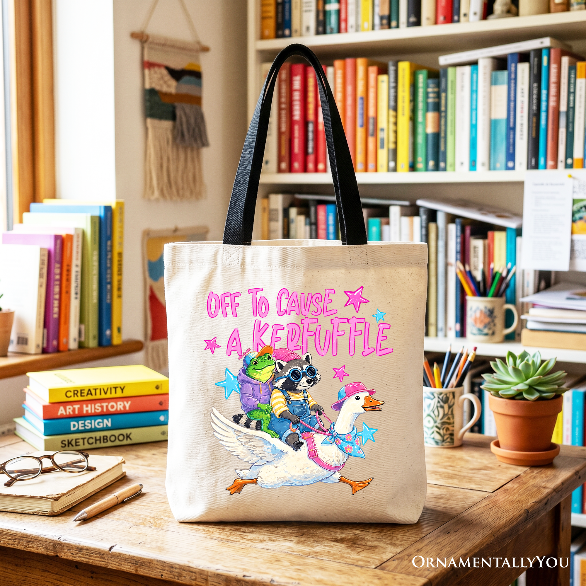 Off To Cause A Kerfuffle Funny Animal Graphic Cotton Tote Bag