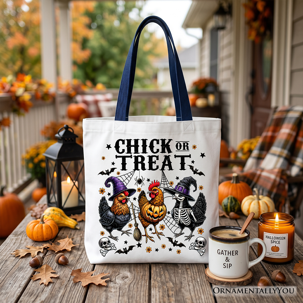 Chick or Treat Canvas Tote Bag, Funny Farmhouse Halloween Shopper