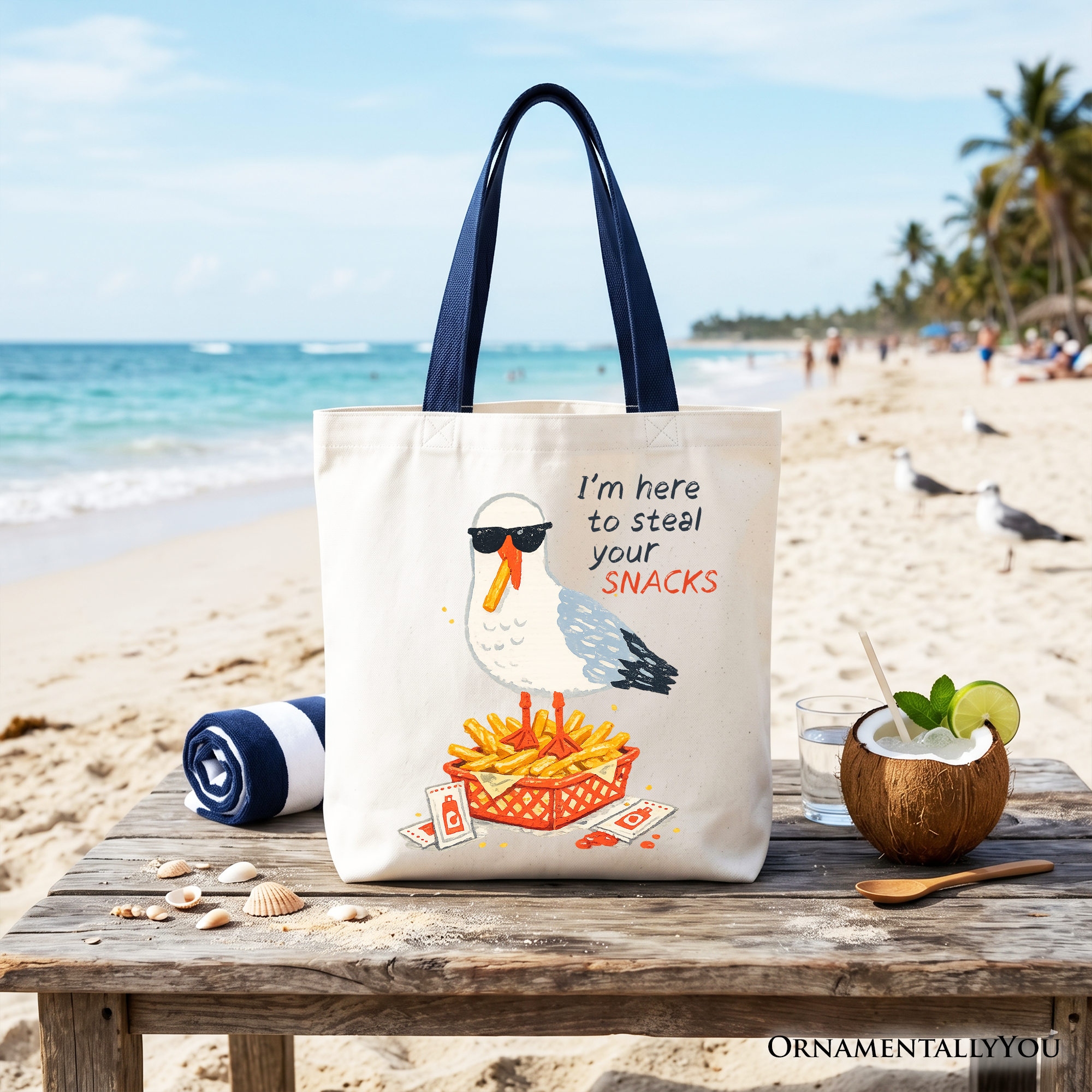 Funny Seagull Snack Tote Bag – Casual Beach Shopper for Summer