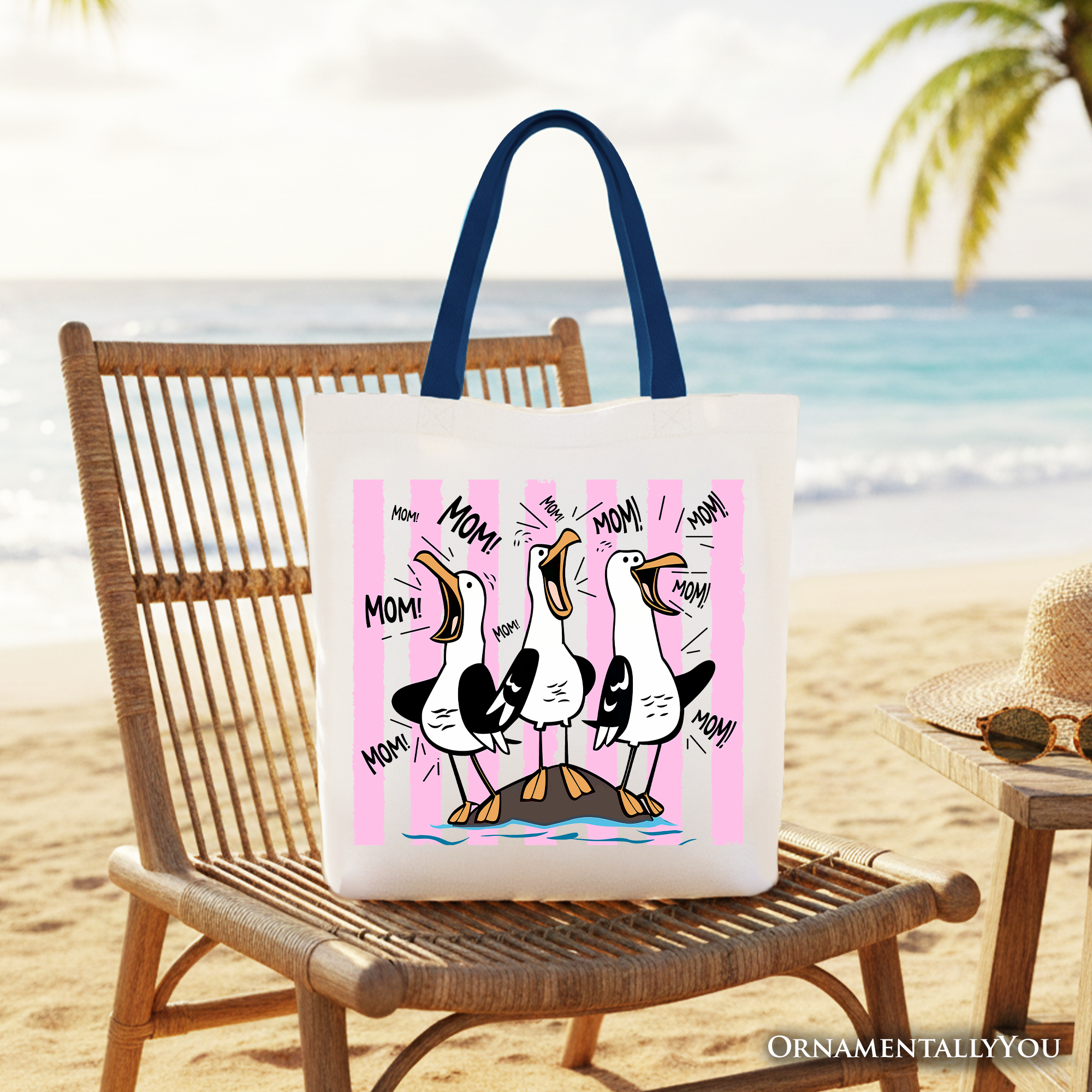 Seagull Mom Coquette Graphic Cotton Beach Tote Bag