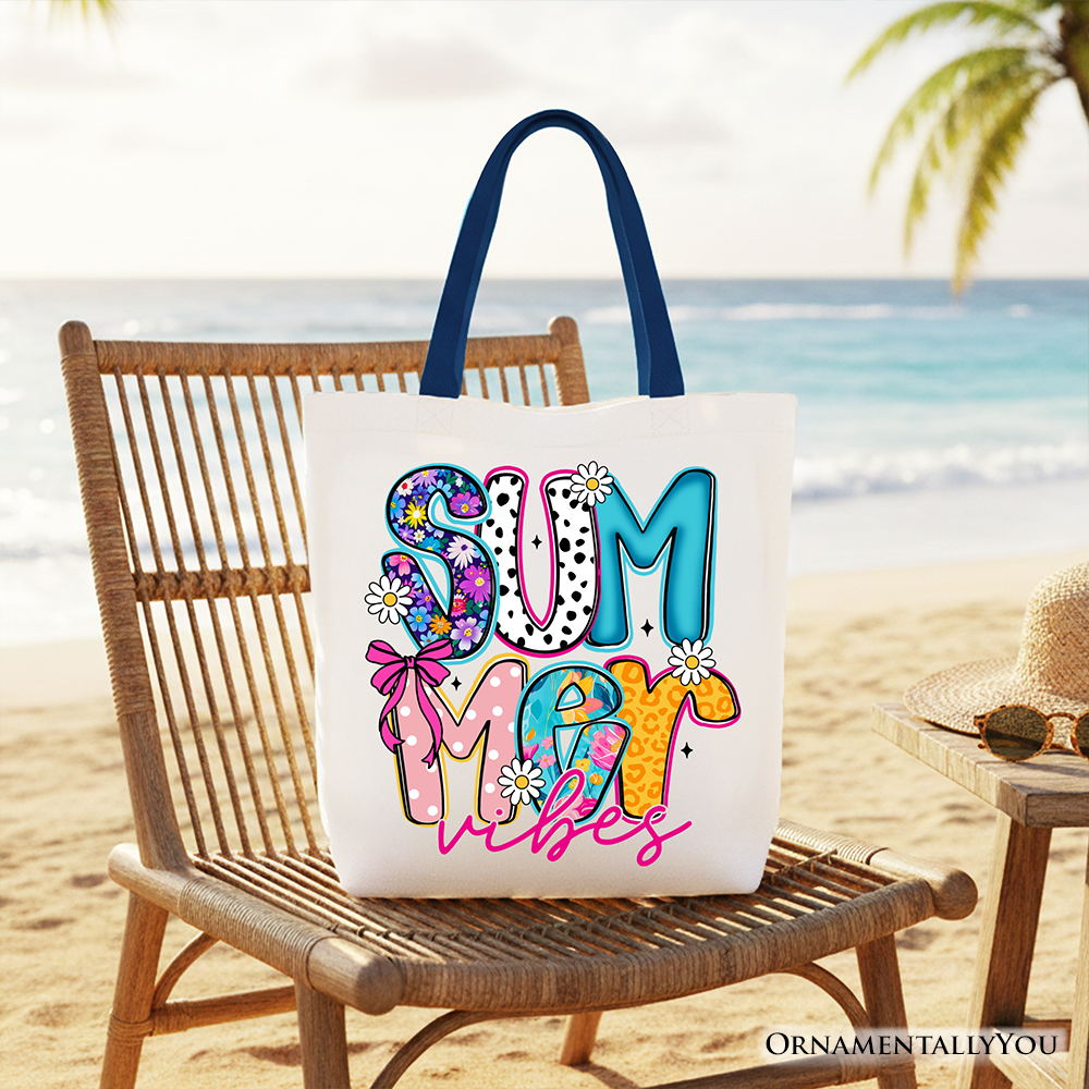 Retro Floral Summer Vibes Coastal Beach Canvas Tote Bag