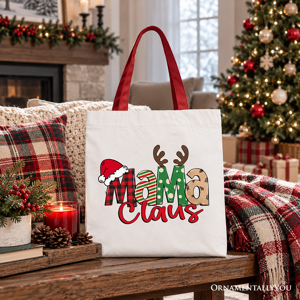 Mama Claus Retro Christmas Tote Bag, Matching Family Holiday Gift Shopper