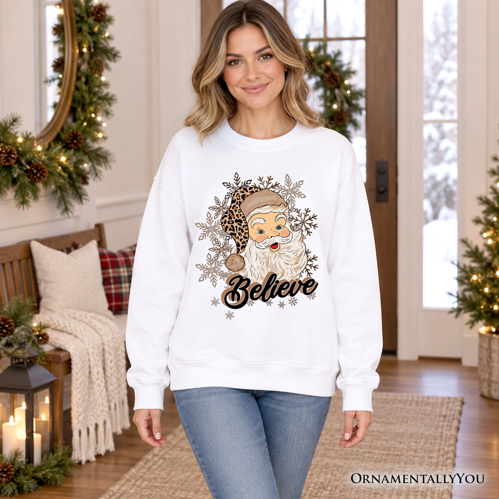 Believe Santa Cheetah Leopard Sweatshirt, Retro Christmas Sweater