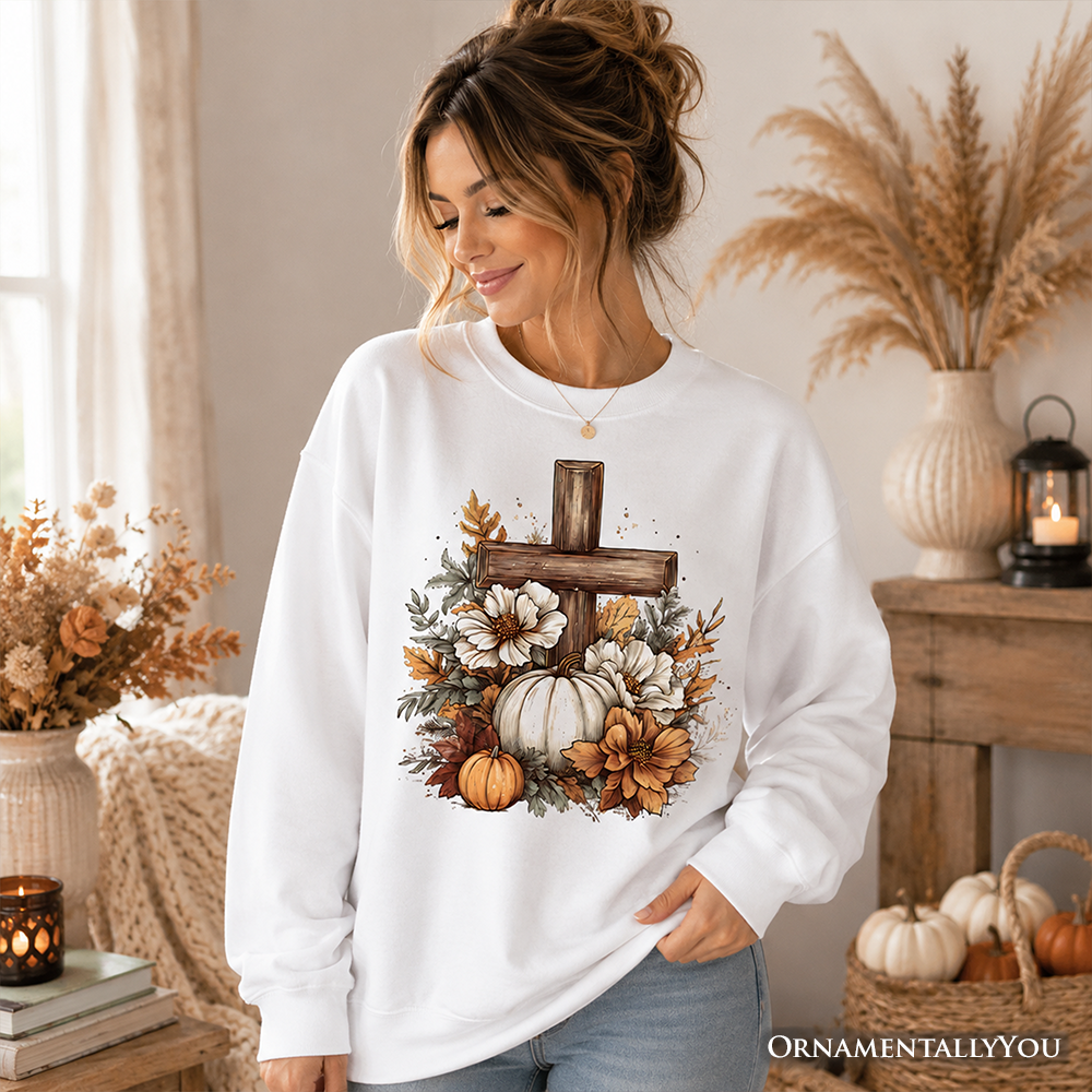 Christian Floral Pumpkin Cross Sweatshirt, Boho Religious Fall Sweater