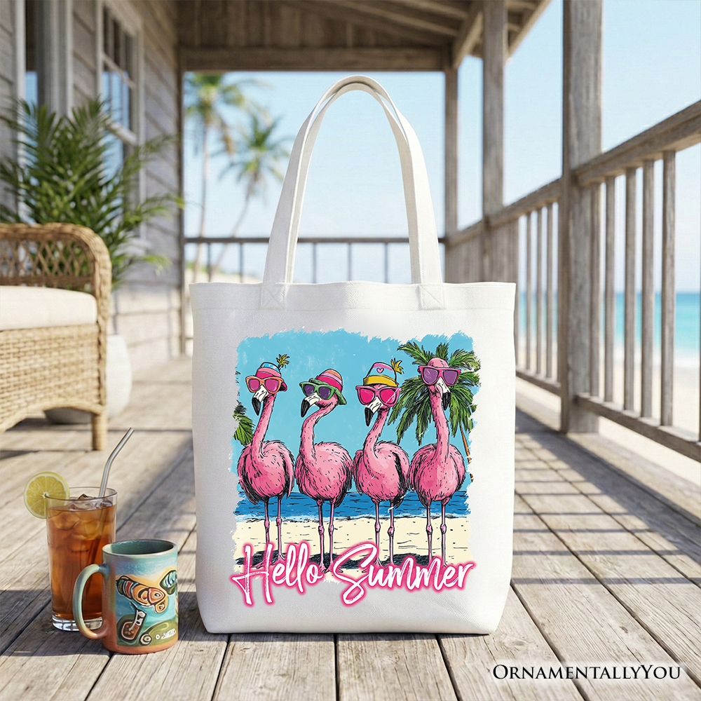 Flamingo Hello Summer Tote Bag, Tropical Beach Vacation Shopper