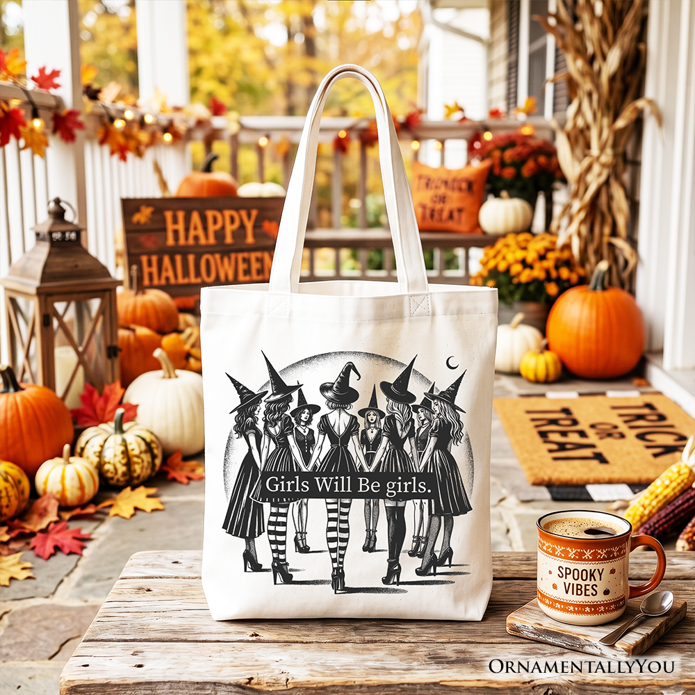 Girls Will Be Girls Canvas Tote Bag, Witchy Halloween Shopper