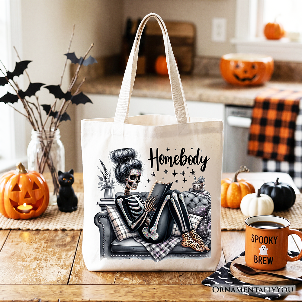 Homebody Reading Skeleton Tote Bag Funny Introvert Gift Shopper