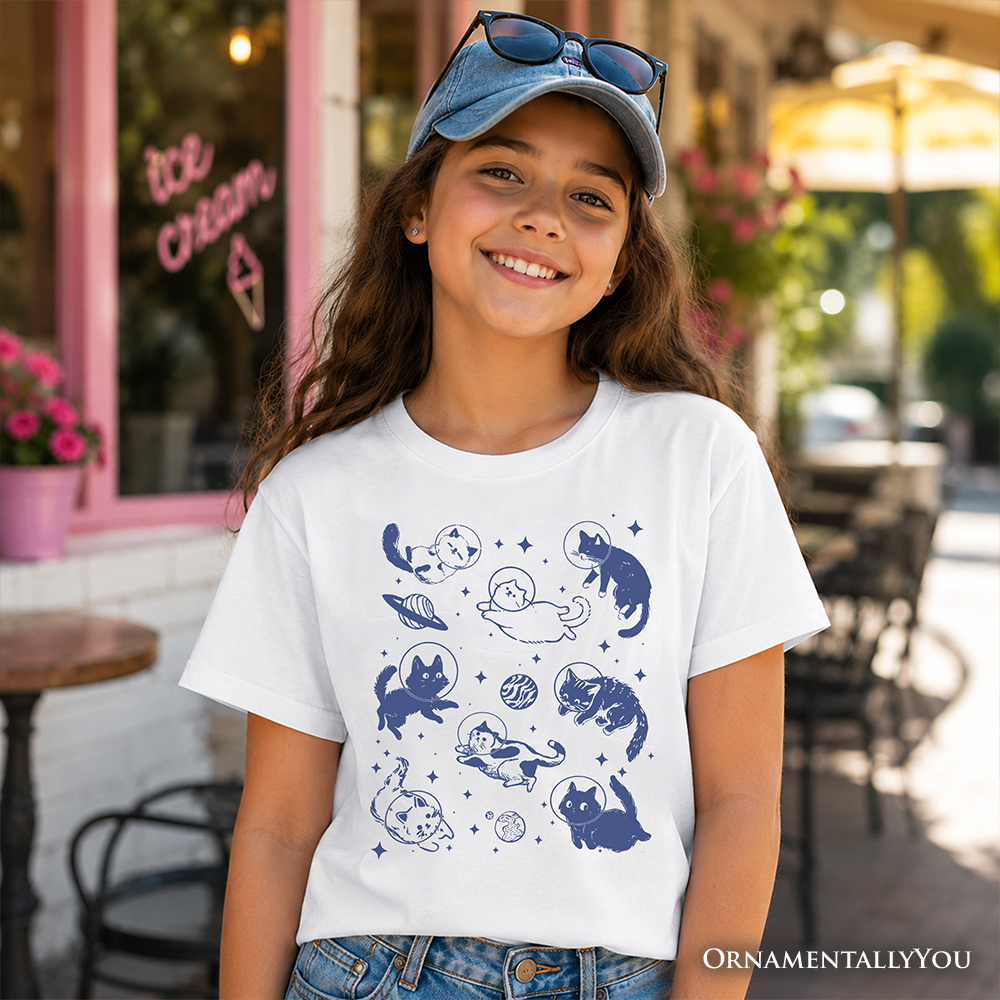 Kids Cats in Space Retro Astronaut T-Shirt