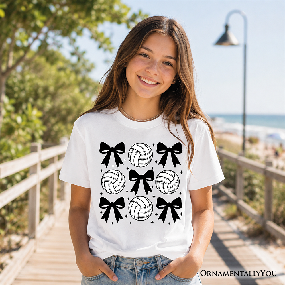 Kids Coquette Volleyball Bows T-Shirt Athletic Graphic Tee