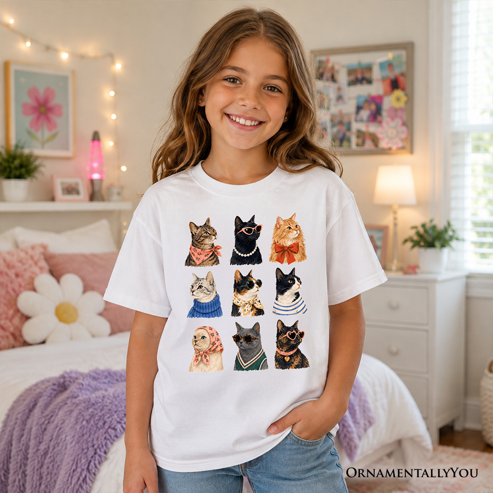 Kids Fashion Colorful Cats T-Shirt, Animals Breeds Summer Youth Tee