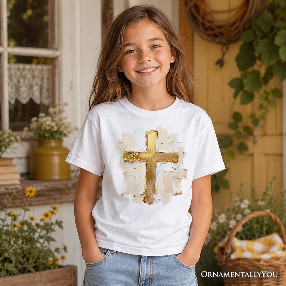 Kids Oil Brushstroke Cross T-Shirt, Christian Faith Graphic Tee