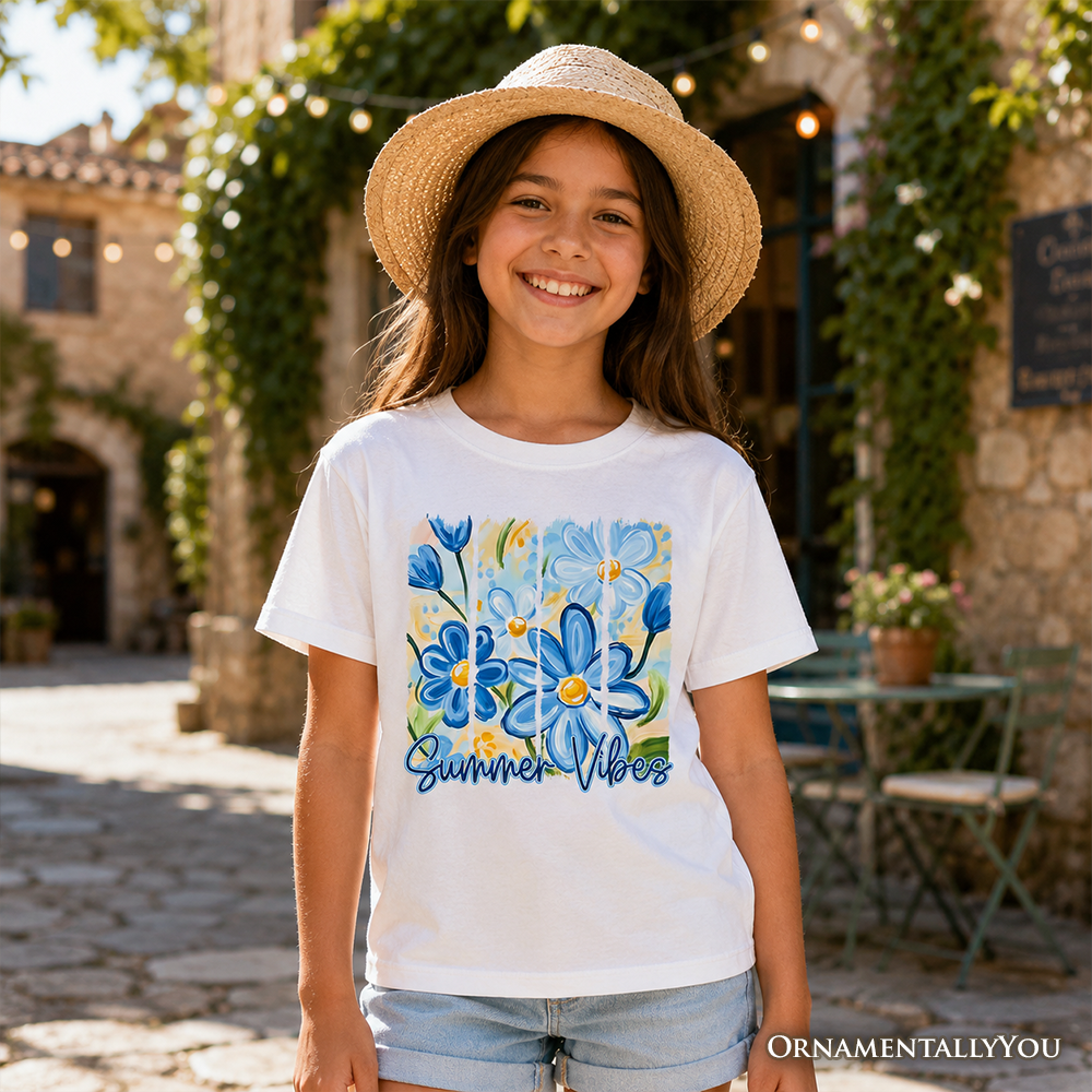 Kids Summer Vibes Brushstroke Flowers T-Shirt, Relaxed Floral Tee