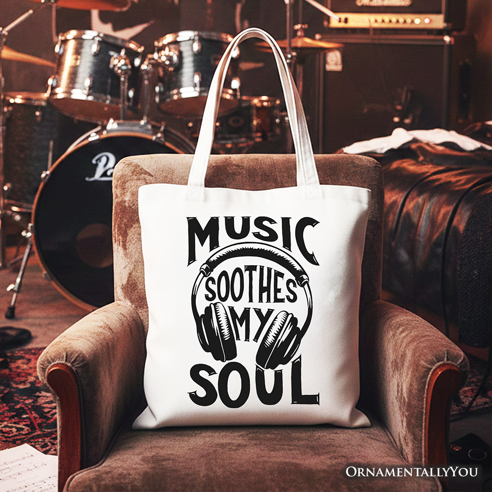 Music Soothes My Soul Canvas Tote Bag for Concerts and Festivals