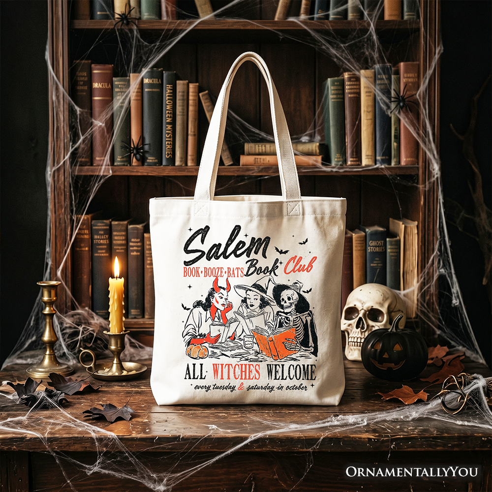 Salem Book Club Halloween Tote Bag - Vintage Style Reading Shopper