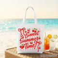 Striped Cherry Coquette Tote Bag - Sweet Summer Canvas Shopper