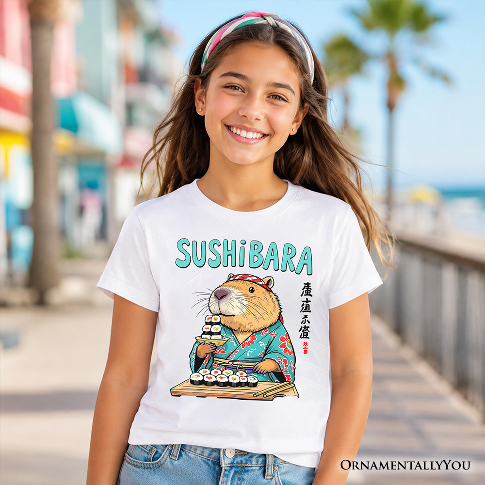 Sushibara Capybara Kids Graphic T-Shirt, Funny Cotton Tee
