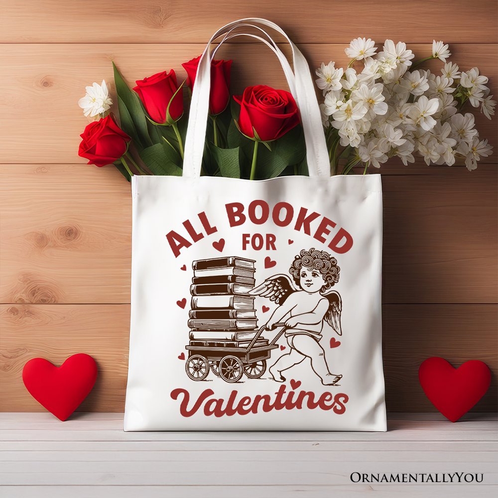 All Booked For Valentines Cupid Canvas Tote Bag Bookworm Gift
