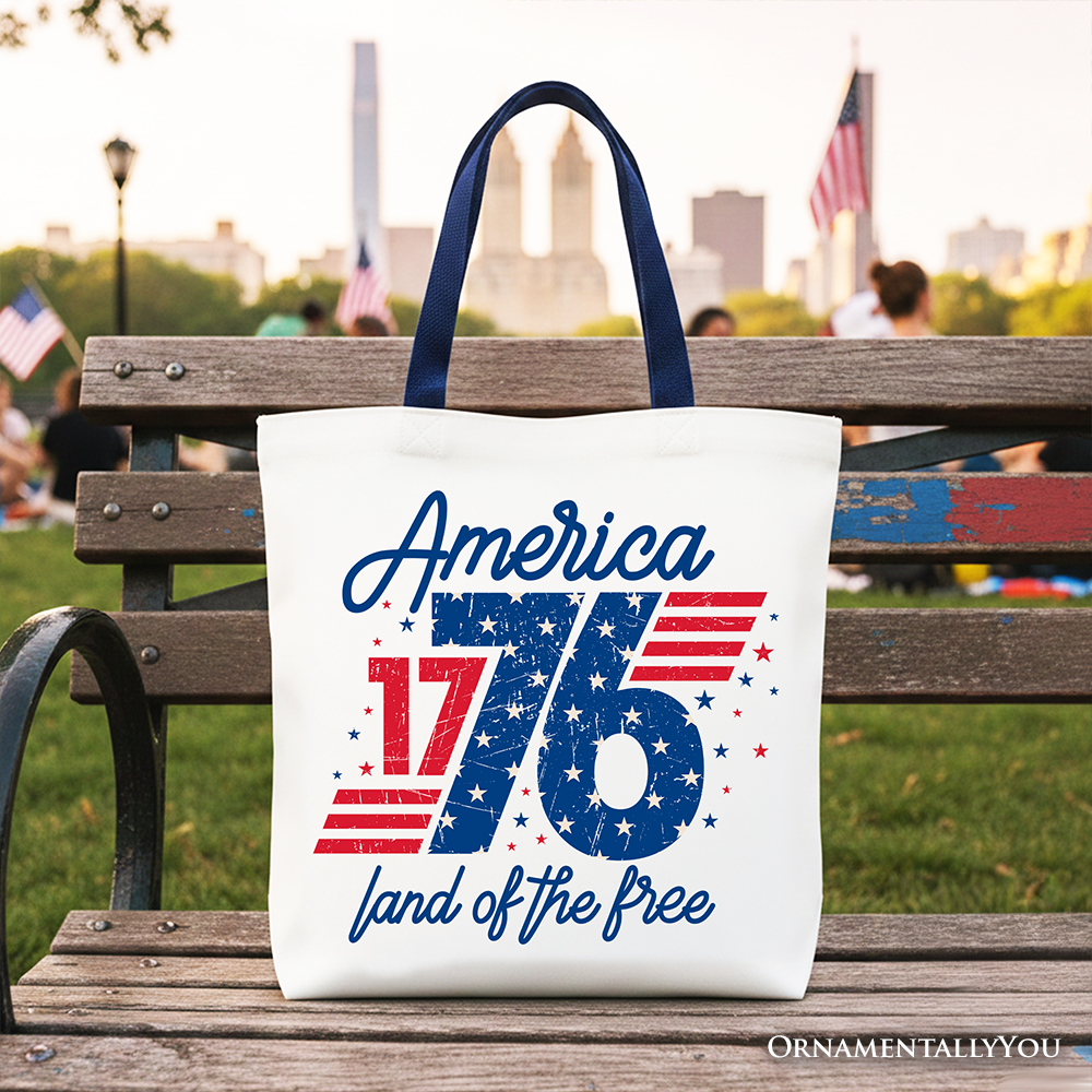America 1776 Land of the Free Vintage Patriotic Cotton Tote Bag