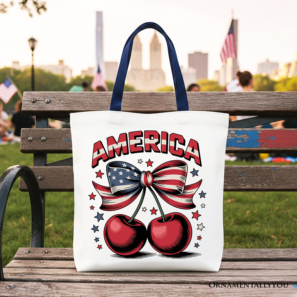 Patriotic Coquette Cherry Tote Bag for 4th of July Summer Outings