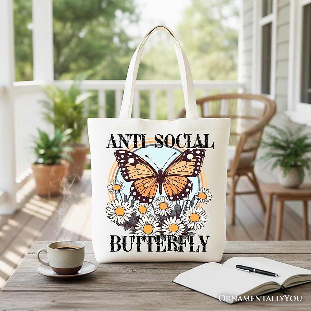 Anti Social Butterfly Canvas Tote Bag - Retro Quirky Gift Shopper