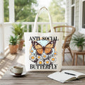 Anti Social Butterfly Canvas Tote Bag - Retro Quirky Gift Shopper