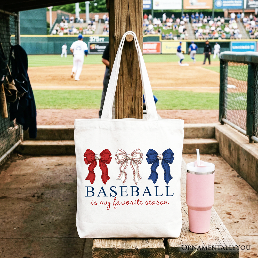 Baseball Is My Favorite Season Tote Bag Coquette Bow Game Day Gift