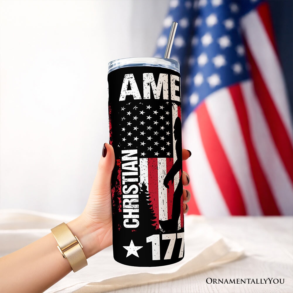 Patriotic Bigfoot 20oz Personalized Tumbler with Stainless Straw