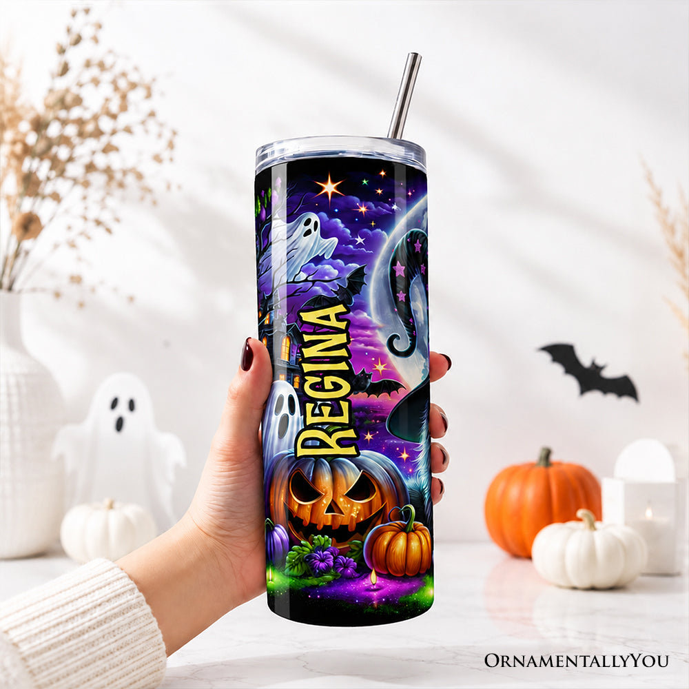 Black Cat Witch Personalized 20oz Stainless Steel Halloween Tumbler