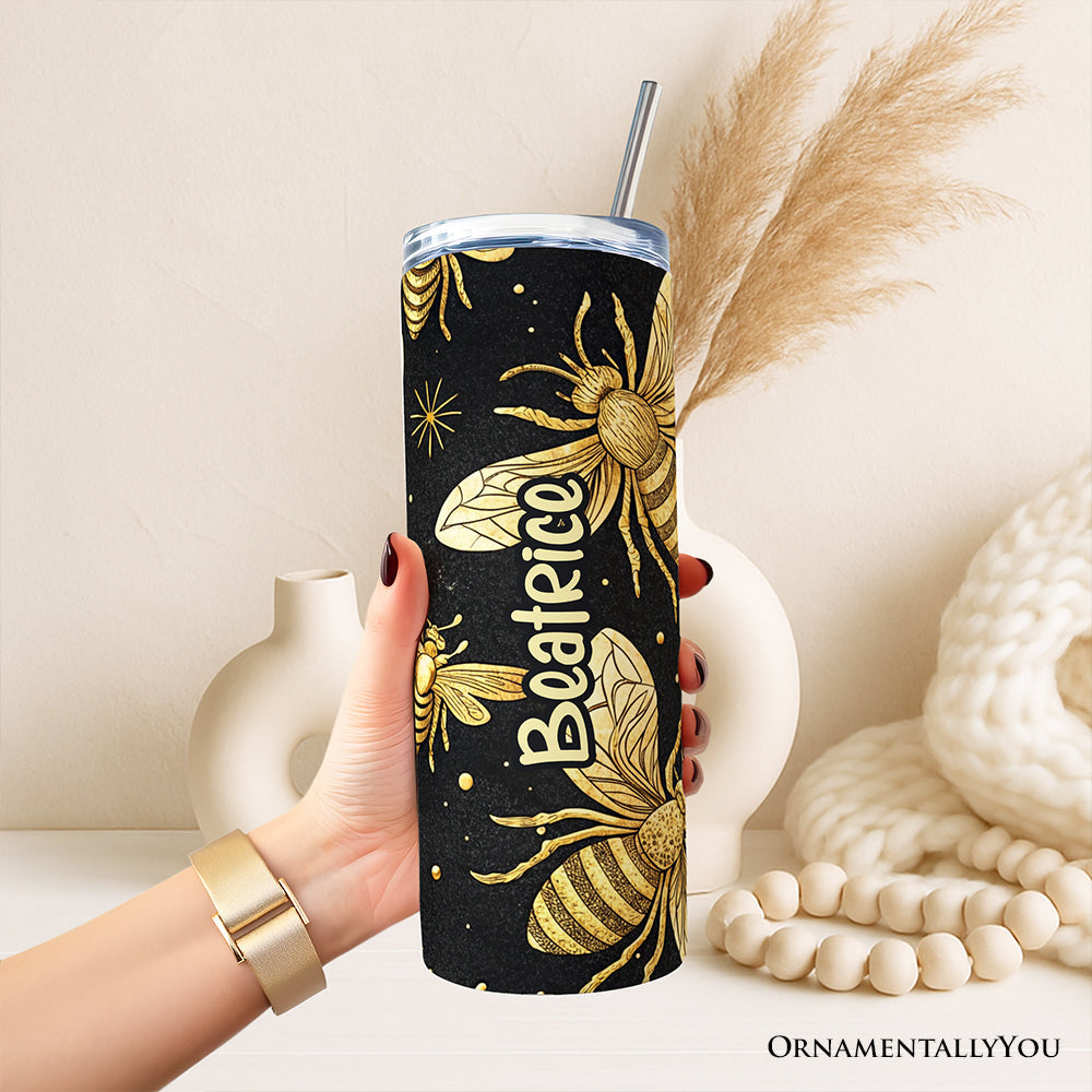 Black and Gold Bee Pattern 20oz Stainless Steel Travel Tumbler