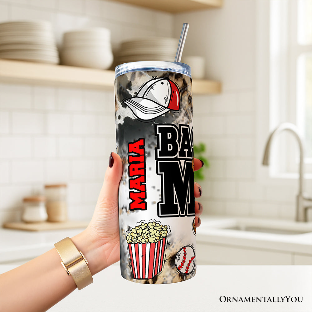 Black and Red Baseball Mom 20oz Stainless Steel Travel Tumbler