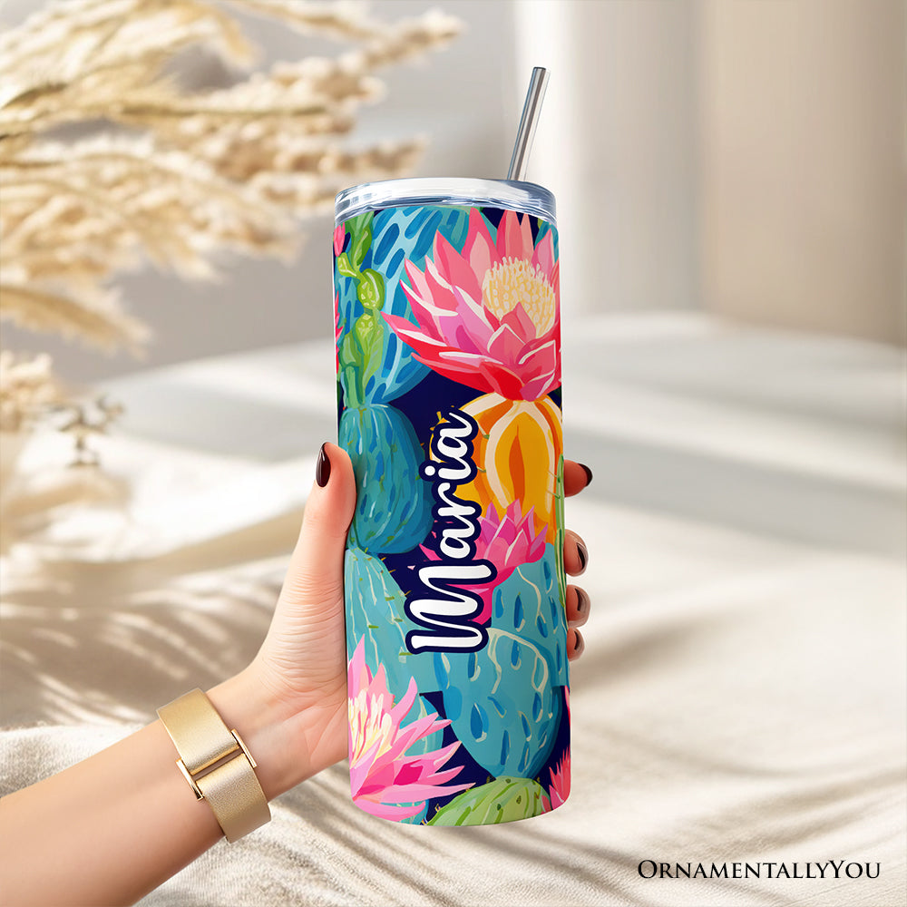 Blooming Desert Cactus Garden 20oz Personalized Tumbler & Straw