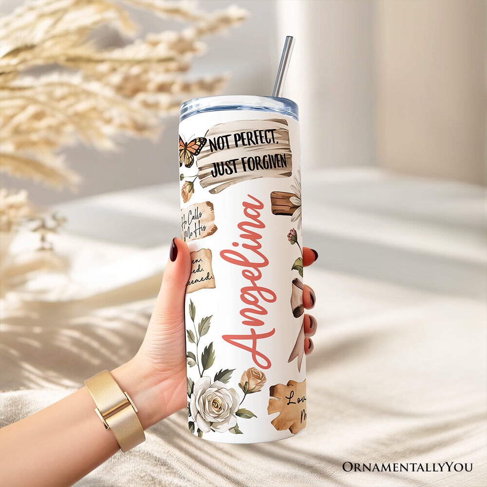 Boho Floral Christian Cross 20oz Personalized Travel Tumbler