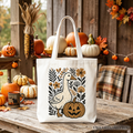 Boho Goose Halloween Pumpkin Tote Bag, Spooky Fall Floral Shopper