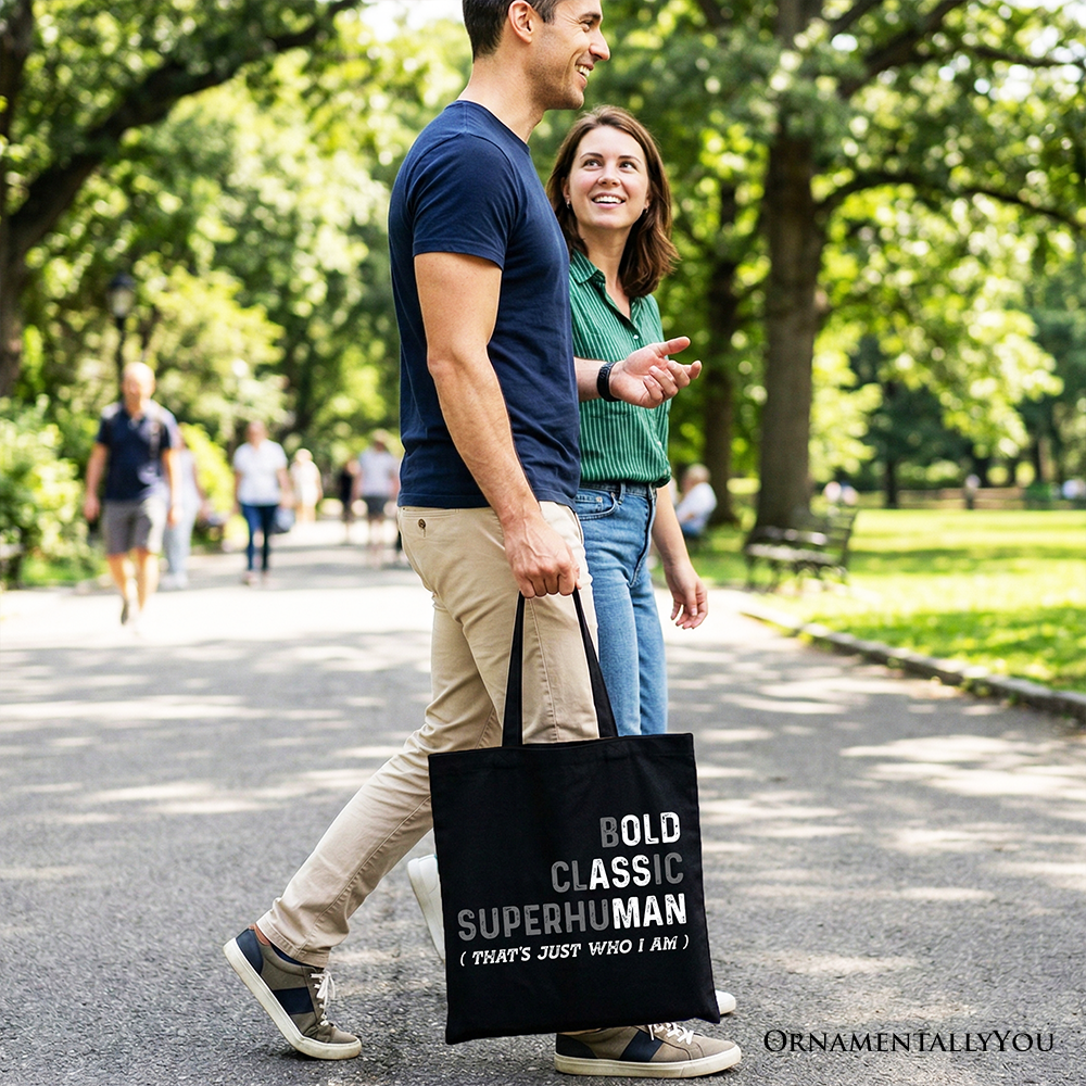 Bold Classic Superhuman Dad Quote Cotton Tote Bag, Off-White