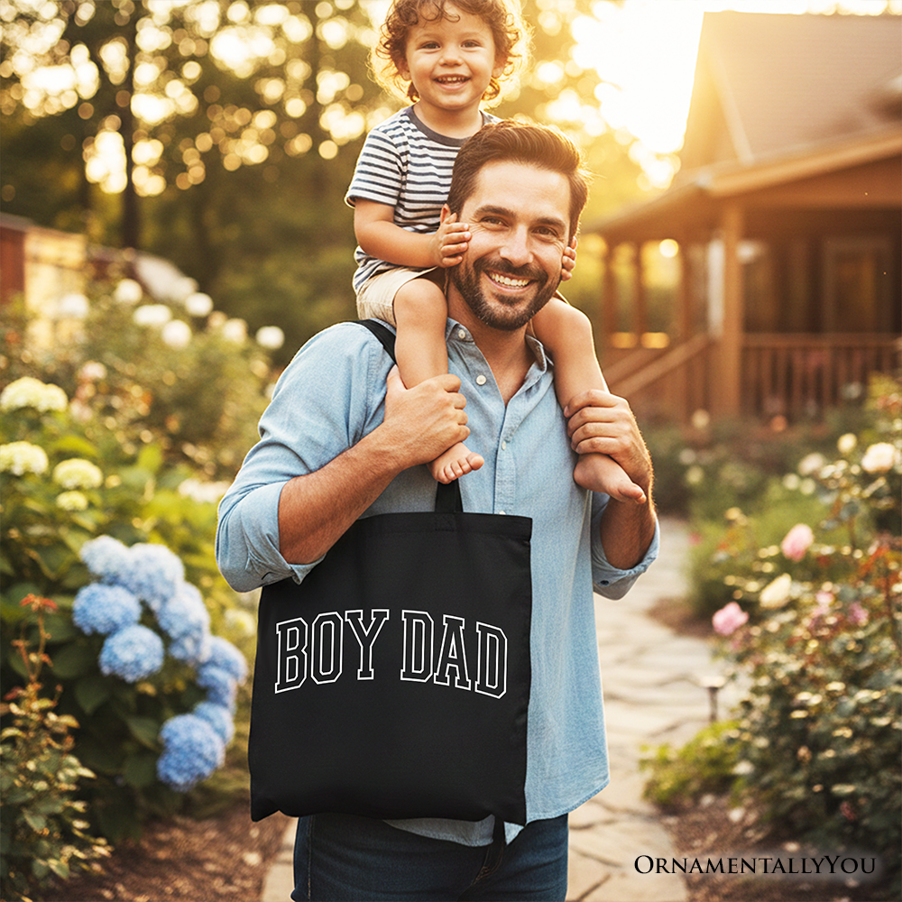 Boy Dad Varsity Cotton Tote Bag, Minimalist Father's Day Gift